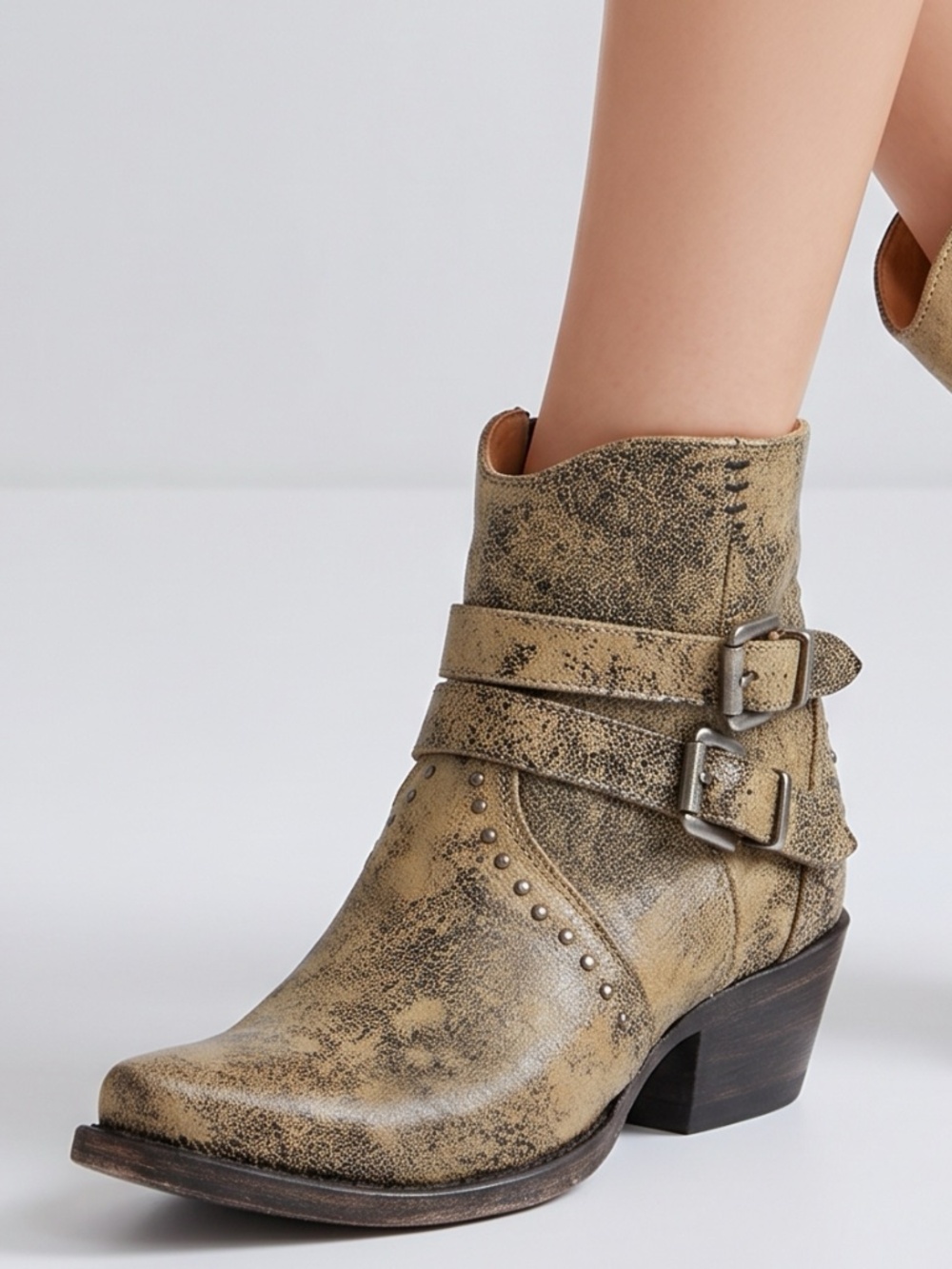 LUCCHESE • NWT Distressed Suede Double Buckle Western Booties • 7.5B
